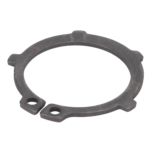 The Massey Ferguson - Circlip Timing Gear (Part Number 1476193X1) by AGCO is a metal snap ring featuring four small protrusions and two holes. It is often crucial for securing components in machinery, particularly in Massey Ferguson tractor models.
