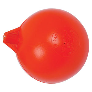 A bright orange, round floating Sparex Cistern Float (4 1/2'' Diameter, 5/16'' UNC Thread) with a conical tip and inscribed text on one side.