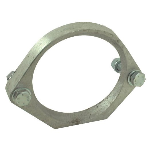 A Sparex Clamp To fit as 90083262 (Sparex Part No.S.59702) metallic ring clamp with two bolts on each side, positioned on a white background.