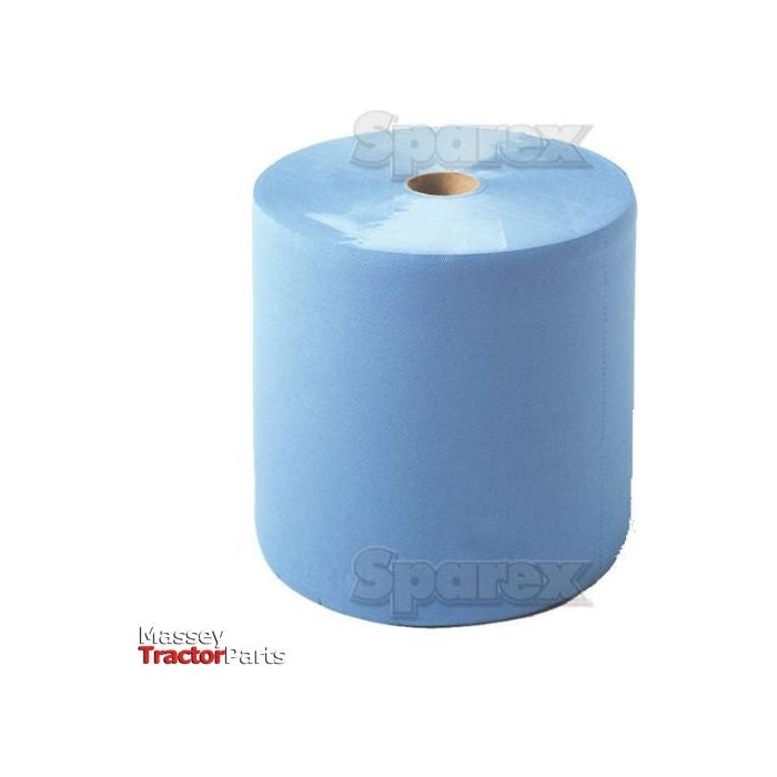 The Cleaning Roll - S.31574 from Sparex, a large blue industrial paper towel roll featuring the Massey Tractor Parts logo and "Sparex" watermark, is ideal for various manufacturing environments.