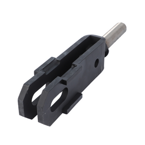 A black and silver metal tool with a cylindrical handle and a U-shaped structure, inspired by the robust designs of the Massey Ferguson 4200 Series, the AGCO brand's Massey Ferguson Clevis 3808963M94.