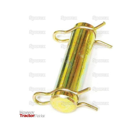 A Clevis Pin with Clips from Sparex (Part No. S.61318), exhibiting a golden hue, features loops at both ends. The text "Sparex" is present in the background, while "Massey Tractor Parts" appears in the bottom left corner. It is ideal for applications involving Rocker Bracket assemblies.