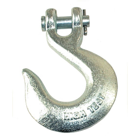 The Clevis Slip Hook 600kg, Sparex Part No. S.1467 from the brand Sparex, is a metallic safety hook with a latch that is commonly used in lifting and rigging applications. It is compatible with an 8mm diameter chain and features an engraved marking indicating it has passed a test. The corresponding Tariff Code is 7315900000.