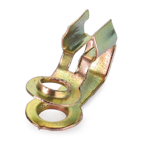 Close-up of the **AGCO Massey Ferguson - Clip Throttle Rod - 894224M1**, featuring a metallic connector with two looped terminals and a pronged end, reminiscent of tractor parts from the 100 Series used in Massey Ferguson models. The surface is slightly shiny with a mix of gold and copper hues.