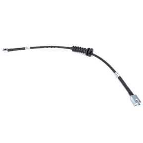 The AGCO Massey Ferguson - Clutch Cable Hi-Line - 3699303M92 is a coiled black cable with metal connectors at both ends and a metal spring segment for added flexibility, specifically designed for the Massey Ferguson 300 Series as a clutch cable.