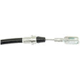 Close-up of a mechanical cable, specifically the Sparex Clutch Cable with a metal connector attached to a black sheathed cable, measuring 480mm in length and an outer cable length of 280mm, used in various mechanical or automotive applications such as those found in Fiat vehicles. (Sparex Part No. S.62196)