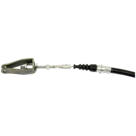 Close-up of the Sparex Clutch Cable (Part No. S.62196) for Fiat, featuring a metal bracket, threaded adjuster, rubber boot, and black cable sheath; overall length: 480mm with an outer cable length of 280mm.