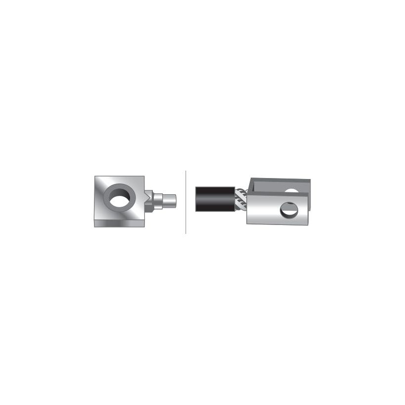Square and cylindrical metal connectors positioned side by side, intended for joining with the Sparex Clutch Cable (Product No. S.43400) - Length: 844mm, Outer Cable Length: 633mm.
