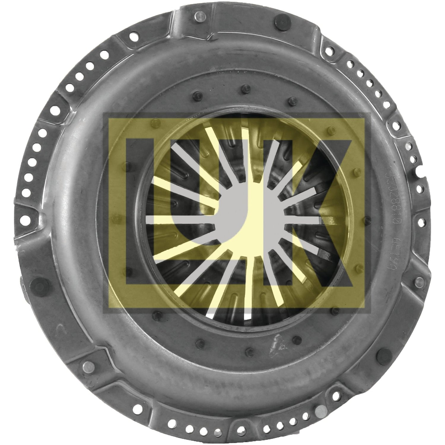 The Clutch Cover Assembly - S.145312 by Sparex features a metallic automotive clutch pressure plate with a gray finish and a visible mechanism inside, crafted from pressed steel.