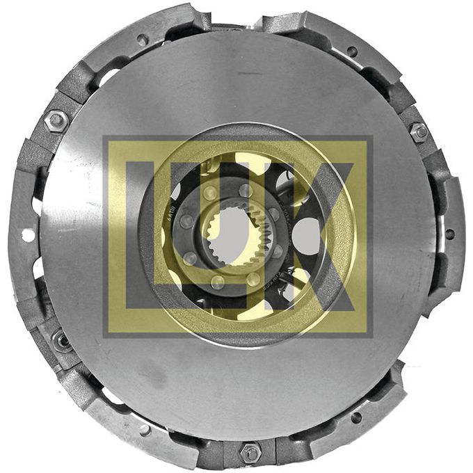 The Clutch Cover Assembly - S.145361 by Sparex is a metallic dual-mass flywheel with visible inner and outer components, featuring a circular design and secured with a precise number of bolts.