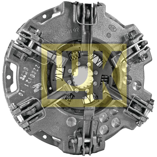 Image of a mechanical Clutch Cover Assembly - S.145377 marked with a yellow "Sparex" logo in the center. The clutch plate, featuring springs and various metal components, is housed within a sturdy cast iron housing.