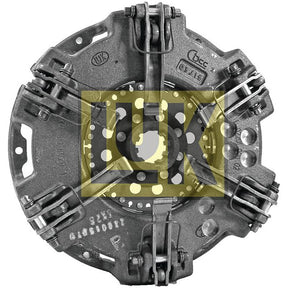 Close-up of a metal automotive clutch assembly with intricate mechanical components and a yellow "Sparex" logo in the center, featuring dual cover design for enhanced performance, identified as the Clutch Cover Assembly - S.145392.