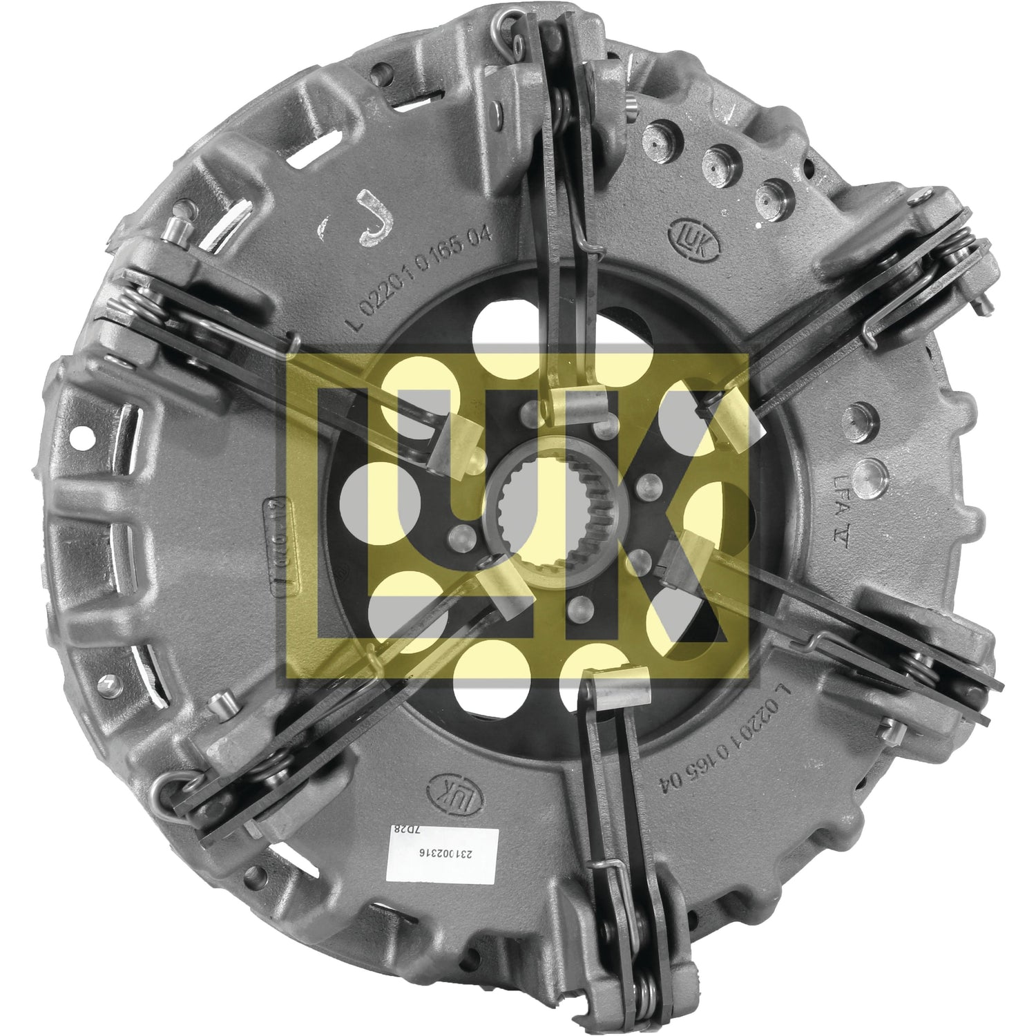 Close-up of a metallic automotive clutch assembly with visible springs and teeth, featuring the text "Sparex" in yellow and black overlaying the center. The S.145442 Clutch Cover Assembly highlights advanced engineering with its cerametallic captive disc.