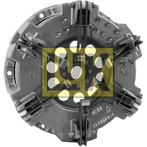 The Clutch Cover Assembly - S.145457 by Sparex is a round metallic automotive component with springs and clamps, featuring the letters "LUK" in the center, designed with a dual cover for enhanced durability.