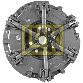 Image of a clutch cover assembly for a vehicle, with a transparent overlay reading "Sparex". The metal component features multiple spring mechanisms and bolts around its circular edge, designed to accommodate a dual cover system typically found in Deutz-Fahr machinery. This product is listed as Clutch Cover Assembly - S.145485.