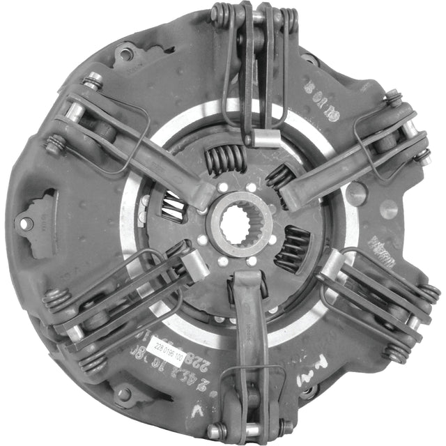 A close-up view of the Sparex Clutch Cover Assembly - S.162662, with springs and levers visible, showcasing its cover size and precise number of bolts.