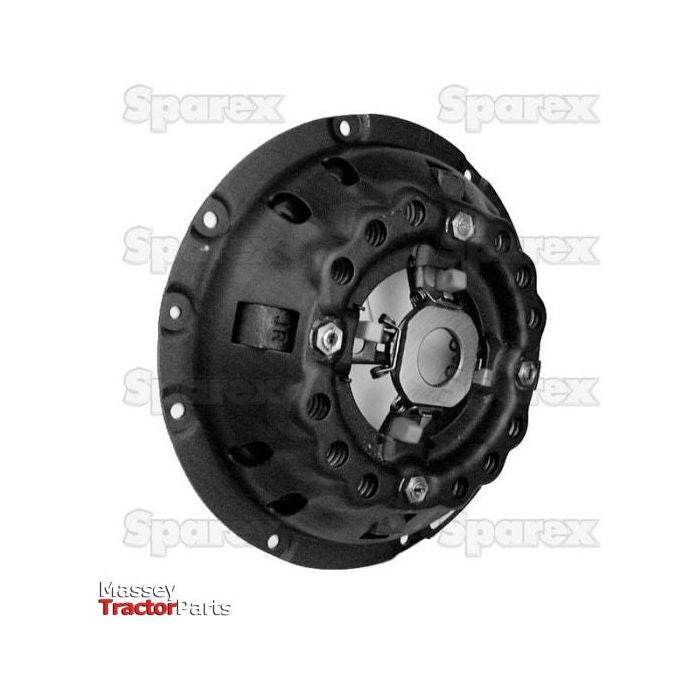 Image of a black Massey Ferguson tractor clutch cover assembly - S.19698 with a "Sparex" watermark in the background. The 280mm cover is clearly visible, enhancing durability and performance. The "Massey Tractor Parts" logo is in the bottom left corner.
