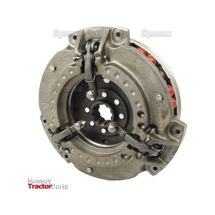 Image of a Clutch Cover Assembly - S.40676 with visible springs and mounting points, featuring a cast iron dual cover, set against a plain white background. Logos for "Massey Tractor Parts" and "Sparex" are visible in the image.