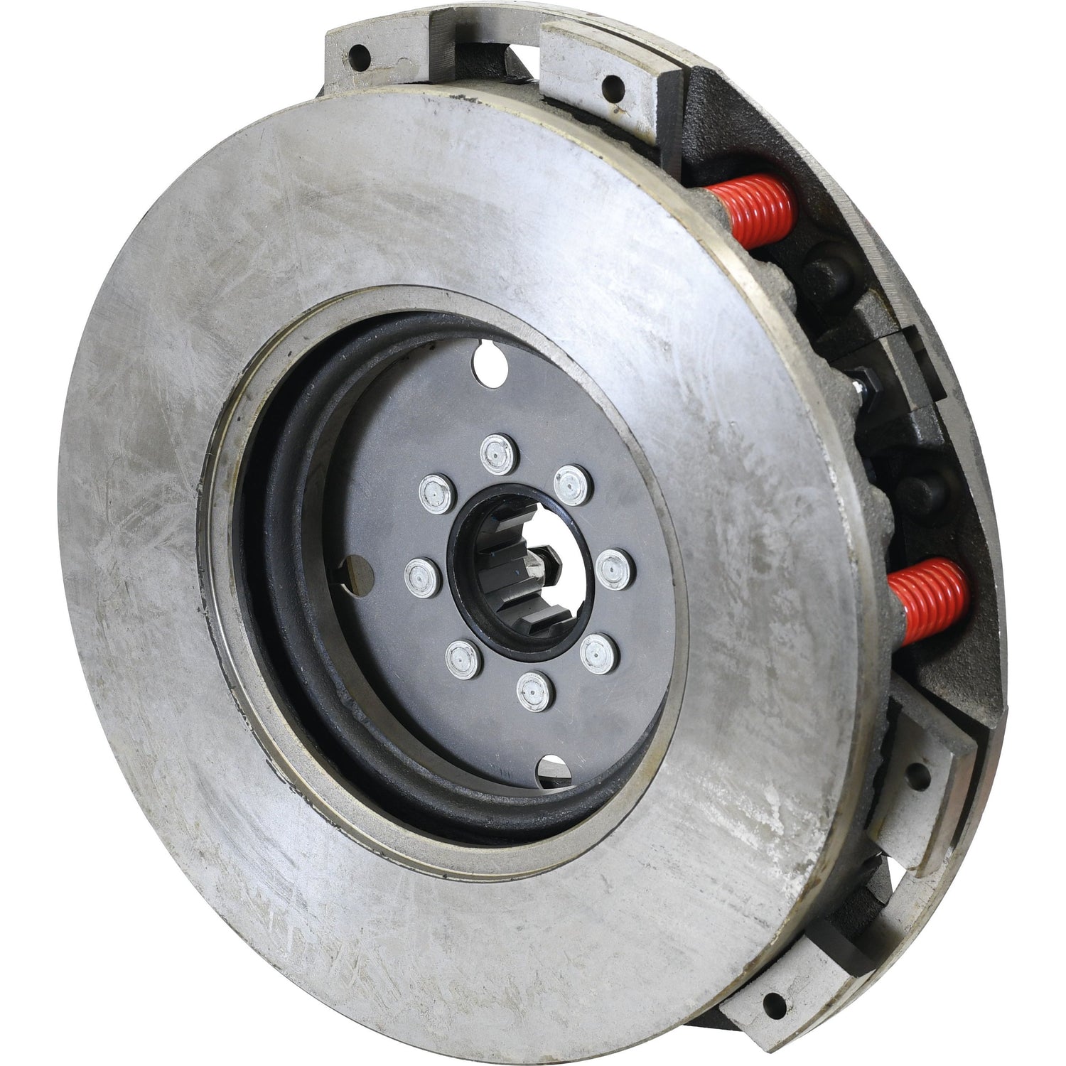 Close-up of the Sparex Clutch Cover Assembly - S.40677, featuring a durable cast iron construction with visible red springs and a central circular pattern of bolts.