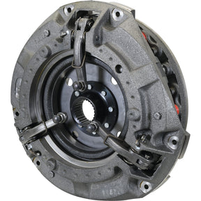Close-up view of a metallic automotive clutch assembly with visible springs, gears, and housing components, featuring the sturdy Sparex Clutch Cover Assembly - S.40678 made of cast iron.