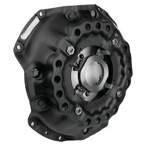 The Clutch Cover Assembly - S.60224 by Sparex is a black, circular mechanical part with multiple holes and bolts around the perimeter; this flat flywheel features a pressed steel housing and eight bolts.