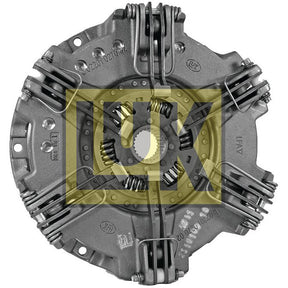 The Sparex Clutch Cover Assembly - S.72582 features a metallic automotive clutch assembly with a cerametallic disc and visible springs and bolts, showcasing intricate mechanical components and design.