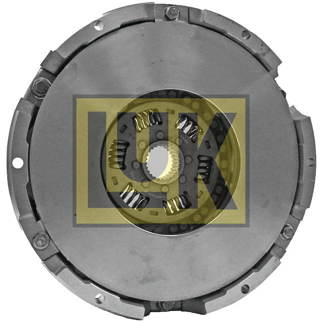 The Clutch Cover Assembly - S.72582 by Sparex is an industrial hardware component with a circular design, featuring a cast iron housing, central gear mechanism, and surrounding springs.