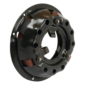 The Clutch Cover Assembly - S.72899 by Sparex is a black, round metal mechanical component made from pressed steel, equipped with multiple holes and mounting points, featuring a single cover size of 230mm.