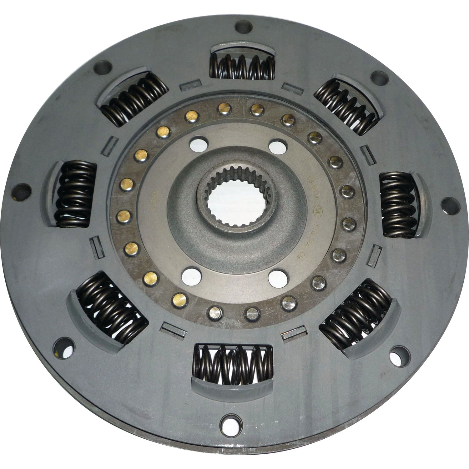 Close-up of a Sparex Clutch Damper - S.131171, a circular metal mechanical component featuring multiple springs and gear teeth, ideal for precision manufacturing.