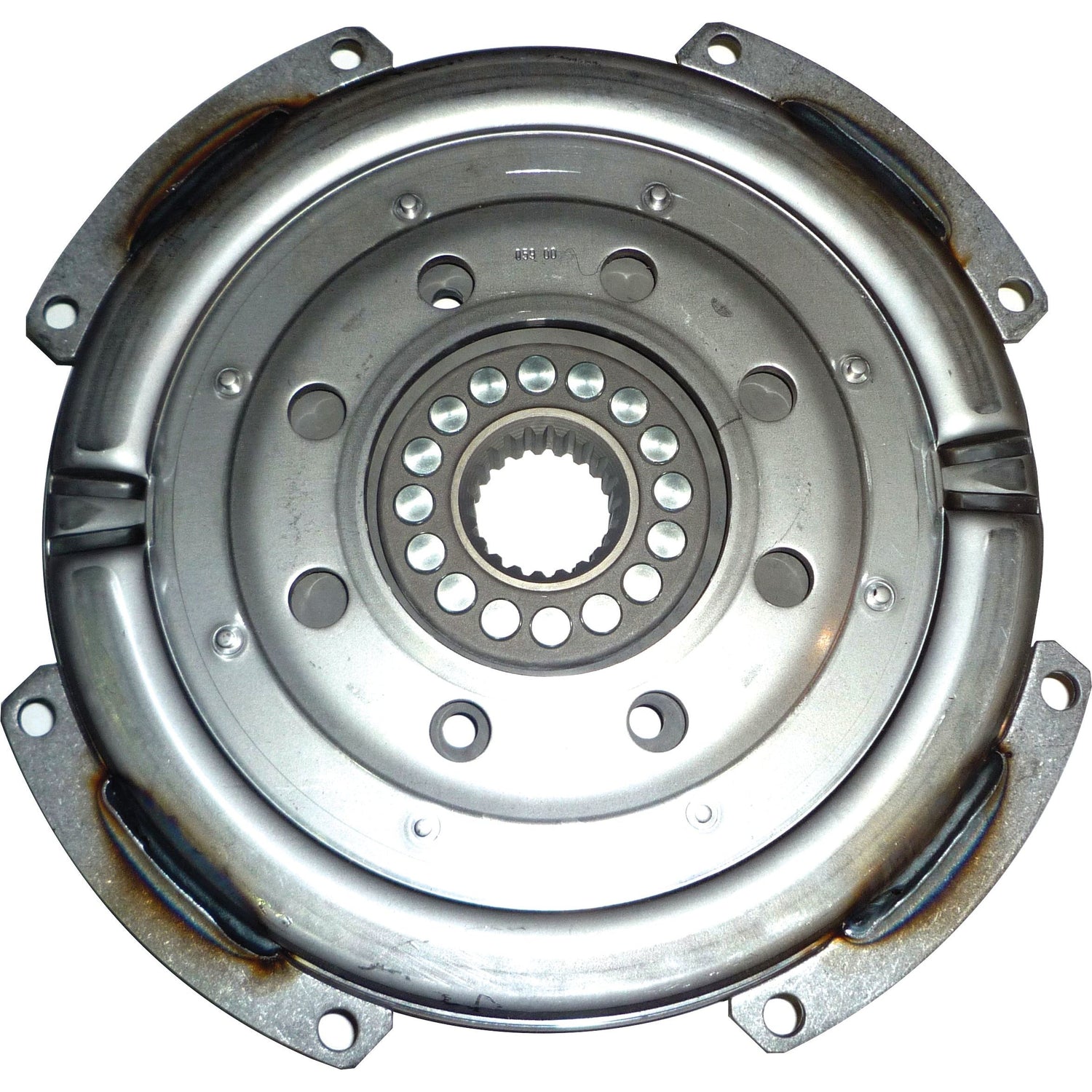 Close-up of the Sparex Clutch Damper - S.131172, showcasing its circular design with multiple holes and a gear-like center. This high-quality component features a slightly rusted perimeter.