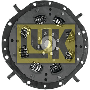 The Clutch Damper - S.156487 by Sparex features a round plate prominently displaying a large LUK logo at its center, with visible damper springs, spline teeth, and various mechanical components around its circumference.