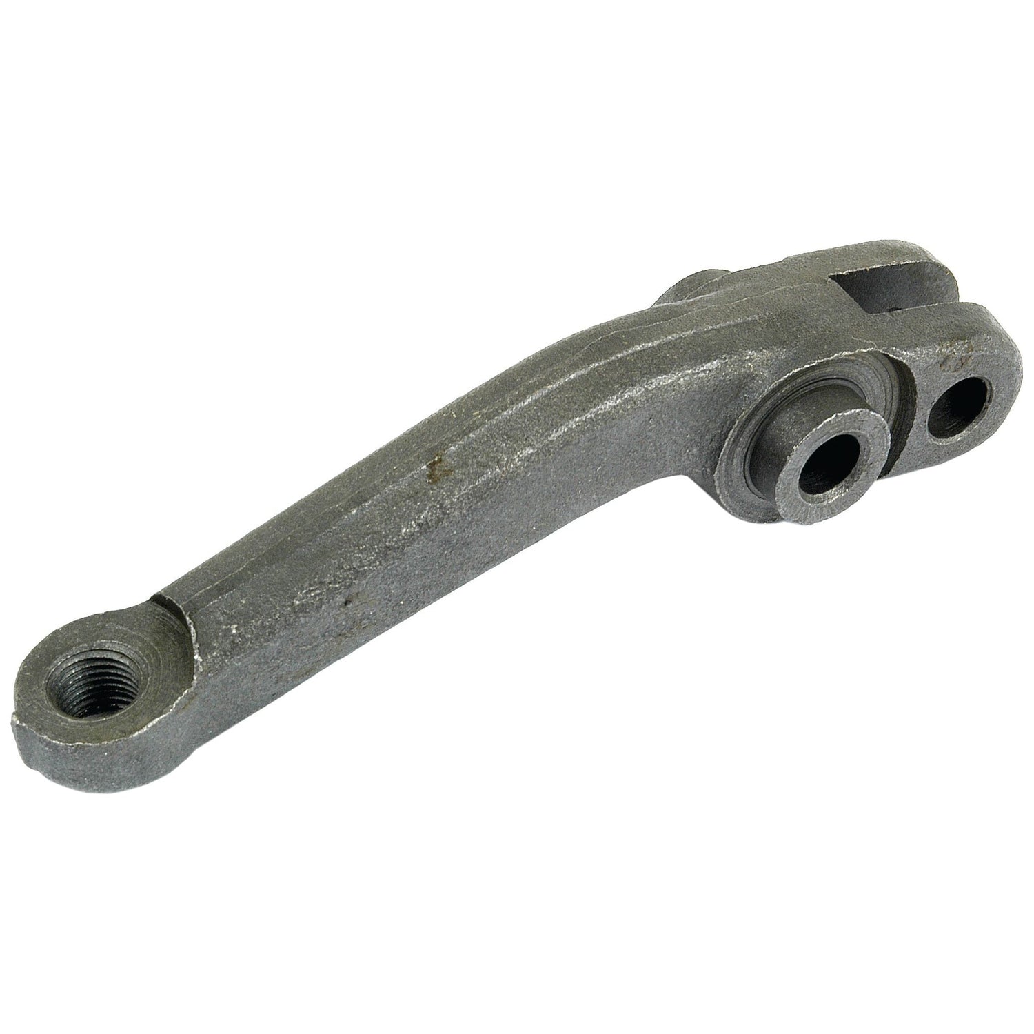 An image of the Sparex Clutch Finger (Sparex Part No. S.40686), featuring a grey metallic toggle lever with a cylindrical opening on one end and two smaller circular openings on the opposite end. The lever's surface appears textured.