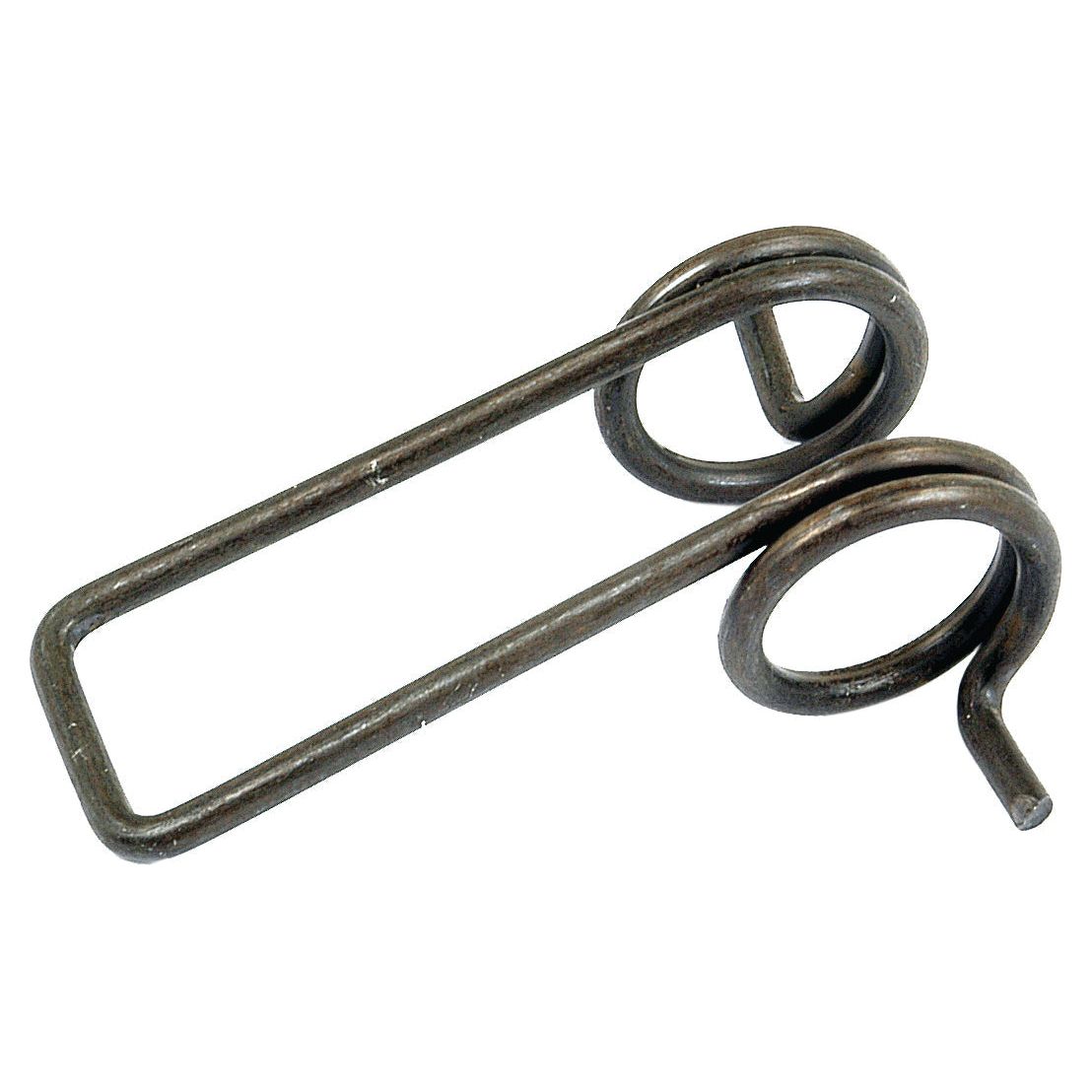The Clutch Finger Spring (Sparex Part No.S.1780) from Sparex is a metal torsion spring with two coils and a rectangular extension on one end, specifically designed for mechanical applications such as those found in Massey Ferguson equipment.