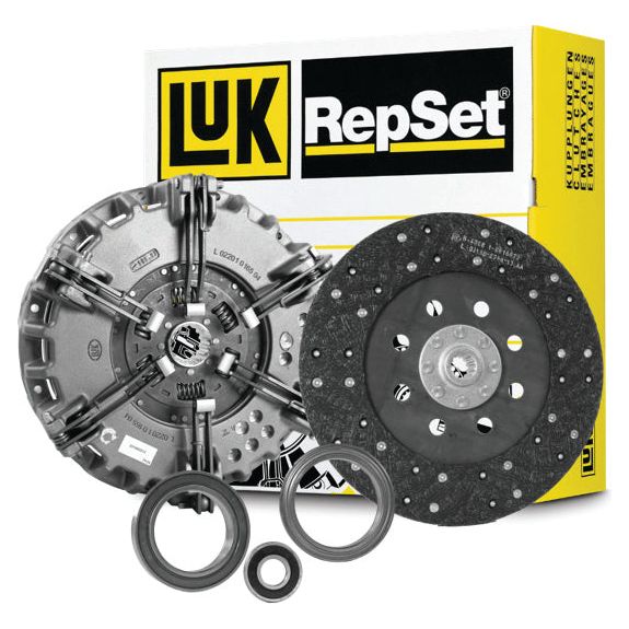 A Sparex Clutch Kit with Bearings - S.131123 with a pressure plate, cerametallic clutch disc, and other associated components against a white background, with the Sparex branded box in the background.