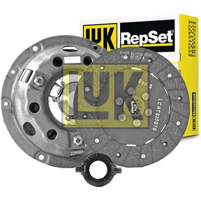 Image of a Sparex Clutch Kit with Bearings - S.146437, including a pressure plate, LUK Cover, clutch disc, and release bearing, in front of a yellow and white branded box.