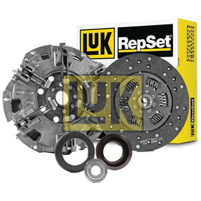 Image of a Sparex Clutch Kit with Bearings - S.146504 in front of its packaging, featuring various components like an organic captive disc, pressure plate, clutch disc, and release bearing.