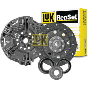 Image of a Sparex Clutch Kit with Bearings - S.146510, featuring a pressure plate, organic loose disc, release bearing, and pilot bearing, with the branded packaging box in the background.