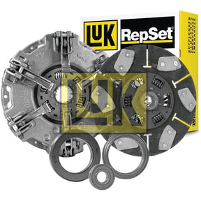 The components of the Sparex Clutch Kit with Bearings - S.146564, which include a dual cover pressure plate, clutch disc, cerametallic loose disc, pilot bearing, and release bearing, are positioned in front of the branded packaging box.