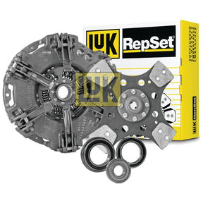 Clutch Kit with Bearings - S.146611 by Sparex features a pressure plate, clutch disc with an organic loose disc for enhanced performance, and release bearings, showcased in front of a branded Luk RepSet box.