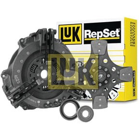 The Sparex Clutch Kit with Bearings - S.146638, featuring a pressure plate, single cover clutch disc, and release bearings, is displayed in front of a branded yellow-and-white box.