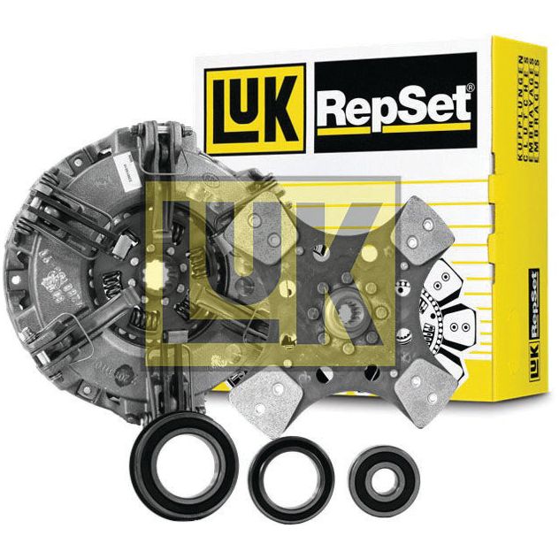 Sparex Clutch Kit with Bearings - S.146646 featuring a cerametallic clutch disc, pressure plate, release bearing, and pilot bearing, all showcased against the packaging box background.