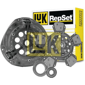 Image of a Sparex Clutch Kit with Bearings - S.146787 featuring a cerametallic pressure plate, clutch disc, and release bearings, with the yellow and black Sparex-branded box in the background.