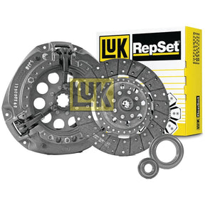 Sparex Clutch Kit with Bearings - S.146804 featuring an organic loose disc, pressure plate, and bearings, showcased in front of yellow and black branded packaging.