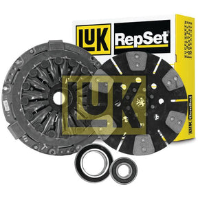 A Sparex Clutch Kit with Bearings - S.146872 includes a pressure plate, disc, release bearing, and pilot bearing. Packaged in a yellow and black box with the Sparex logo, it features a 320mm cover and a cerametallic loose disc for enhanced performance.