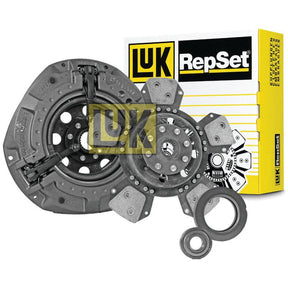 Sparex's Clutch Kit with Bearings - S.146883 includes various components, featuring an organic clutch disc, a dual cover pressure plate, and release bearings, all displayed in front of the product’s box packaging.