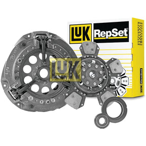 Image of a Sparex Clutch Kit with Bearings - S.146884, featuring a cover, pressure plate, cerametallic disc, release bearing, and pilot bearing, with its branded packaging in the background.