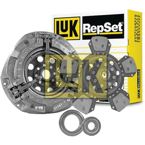 The Sparex Clutch Kit with Bearings - S.146888, showcased alongside its white and yellow packaging with black text, includes a pressure plate, clutch disc, and release bearings. This set also features a cerametallic loose disc for enhanced performance.