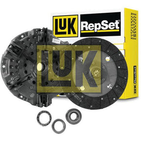 Image of a Sparex Clutch Kit with Bearings - S.146971 featuring a cerametallic captive disc, dual cover, pressure plate, and bearings, with the Sparex branded box in the background.