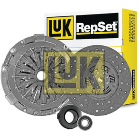 Sparex Clutch Kit with Bearings - S.147234, featuring a clutch disc, pressure plate, and release bearing, displayed in front of the product's branded yellow and black packaging.