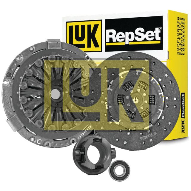 A Clutch Kit with Bearings - S.147236, featuring various components and a cast iron housing, is displayed in front of a Sparex brand RepSet packaging box.